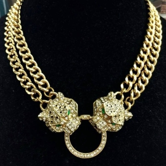 Leopard Necklace Stunning Crystal Door-knocker Dual Strand NY Style Adjustable - Picture 14 of 16